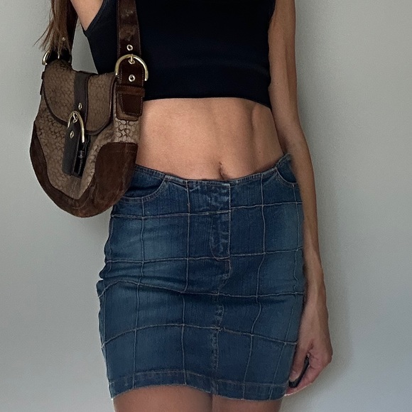 Y2k Checkered Patchwork Denim Skirt - Vintage Style Size 1 - Picture 5 of 13